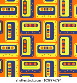 Cassette tapes order grid seamless pattern. Authentic design for digital and print media.
