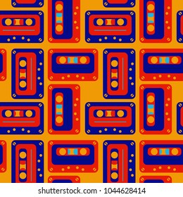 Cassette tapes order grid seamless pattern. Authentic design for digital and print media.