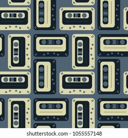 Cassette tapes order grid seamless pattern. Authentic design for digital and print media.