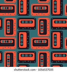 Cassette tapes order grid seamless pattern. Authentic design for digital and print media.