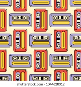 Cassette tapes retro seamless pattern. Authentic design for digital and print media.