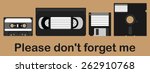 Cassette tape,video Home System, 5¼ inch floppy disk and 3½ inch floppy disk flat design vector.