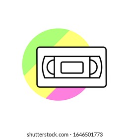 Cassette technology icon. Simple line, outline vector in color circle of retro 90s style icons for ui and ux, website or mobile application