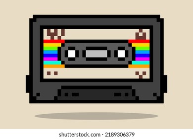 Cassette tepe pixel retro style. Pixel art of cassette tape. Retro style cassette tape.