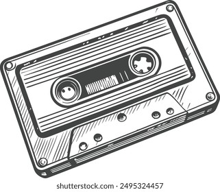 ilustración de boceto dibujado a mano de Vector de cassette