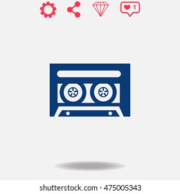 Cassette vector icon on grey background.
