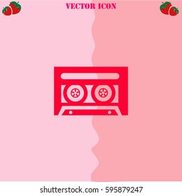 Cassette vector  icon. Strawberry Background.