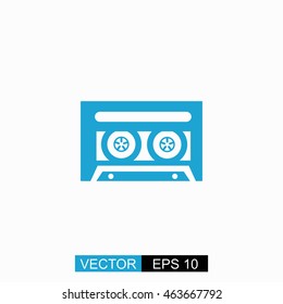 Cassette vector. Isolated blue icon on white background.