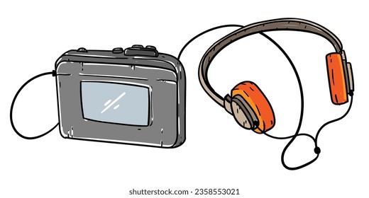 Cassette Walkman Hand Drawn Sketch Vintage Style