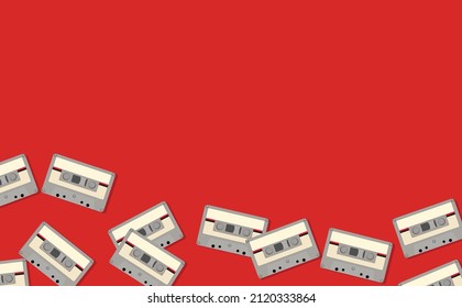 cassettes from the nineties on a red background