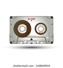 Cassettes with retro label as vintage object for 80s revival mix tape design, party poster or cover. Realistic vector sign or icon