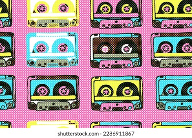 Cassettes seamless pattern. Vector illustration. Vintage background
