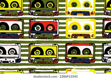 Cassettes seamless pattern. Vector illustration. Vintage background