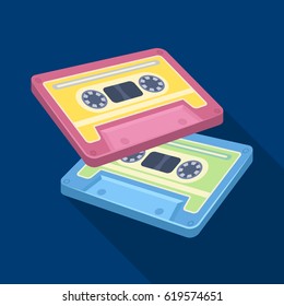 Cassettes for tape recorder.Hippy single icon in flat style vector symbol stock illustration web.