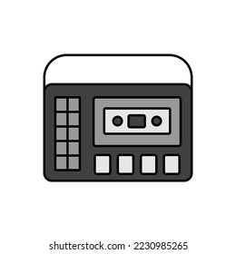 Cassettophone 70s music. Retro cassette recorder player color vector grayscale icon. Graph symbol for music and sound web site and apps design, logo, app, UI