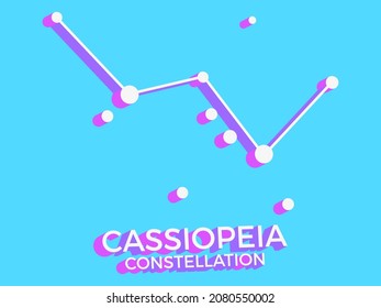 Cassiopeia constellation 3d symbol. Constellation icon in isometric style on blue background. Cluster of stars and galaxies. Vector illustration