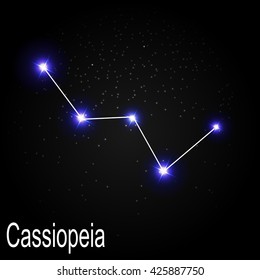 Cassiopeia Constellation with Beautiful Bright Stars on the Background of Cosmic Sky Vector Illustration EPS10