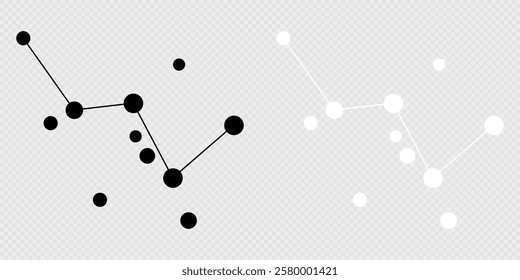 Cassiopeia constellation map set. Vector illustration.