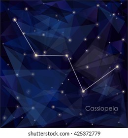 Cassiopeia constellation in night sky, background is a triangulation