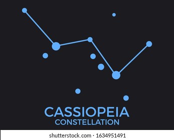 Cassiopeia constellation. Stars in the night sky. Cluster of stars and galaxies. Constellation of blue on a black background. Vector illustration