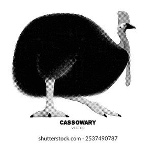 Cassowary. Australian animal. Graphic ink pointillism technique