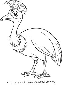 Cassowary bird coloring page with elegant line art perfect for unique animal coloring