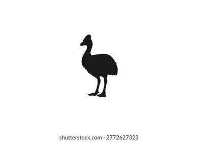 Cassowary bird silhouette standing side view isolated on white