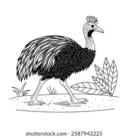 Cassowary bird vintage style illustration