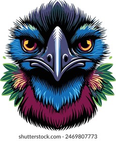 Cassowary front side face color vector.