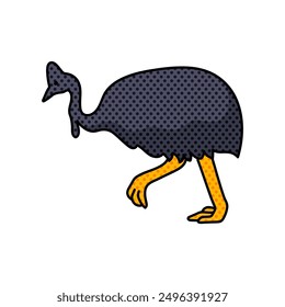 cassowary halftone hand drawn color vector illustration