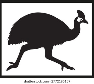 Cassowary silhouette walking forward with casque crest rounded body and strong legs on white background