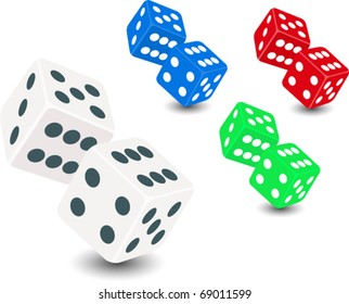 Cast the Dice! - Craps isolated on white, proposal in white, blue, green, red. Vector illustration. Suitable for internet, advertising, editorial graphics, publications. See others on "Objects" set.
