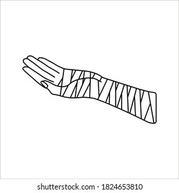 Cast icon vector. Broken arm, bone fracture, orthopedic plaster cast, trauma rehabilitation icon on white background
