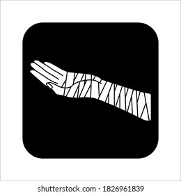 Cast icon vector. Broken arm, bone fracture, orthopedic plaster cast, trauma rehabilitation icon on white background