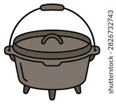 Cast Iron Dutch Oven Vector EPS Illustration of a Camping Cooking Pot with Legs and Metal Handle