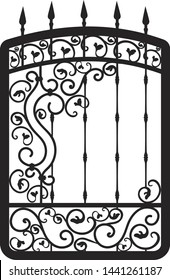 Cast Iron Gate on isolated background. Swirl fence wrought. Decor template. 