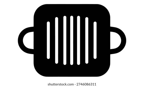 Cast iron grill plate solid icon representing durable cookware designed for grilling and searing food with strong heat retention. This grill, castiron, plate, cookware, kitchen concept is suitable for barbecue graphics, restaurant equipment visuals, cooking accessories symbols, ecommerce product categories and modern minimal household illustrations.