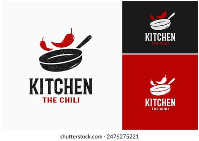 Cast Iron Pan Skillet Cooking Kitchen Hot Chili Red Pepper Spicy Vector Logo Design Illustration