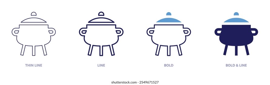 Cast iron pot icon in 4 different styles. Thin Line, Line, Bold, and Bold Line. Duotone style. Editable stroke.