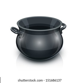 cast iron pot. vector illustration isolated on white background EPS10. Transparent objects and opacity masks used for shadows and lights drawing