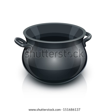 cast iron pot. vector illustration isolated on white background EPS10. Transparent objects and opacity masks used for shadows and lights drawing
