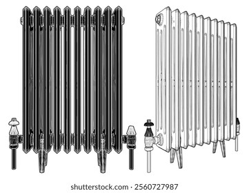 Cast Iron Radiator Vector 01. Illustration Isolated On White Background.