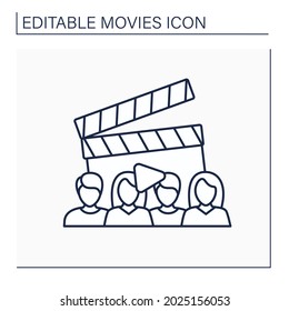 Cast line icon. Actors group make up film plays. Casting. Movie concept. Isolated vector illustration. Editable stroke