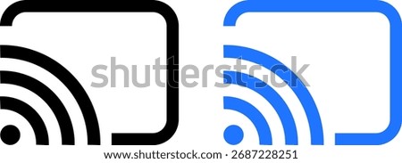 cast, screenshot icon set. smart device interfaces. rectangle with wireless signal.  Wireless connection symbol. Screencast sign symbol
