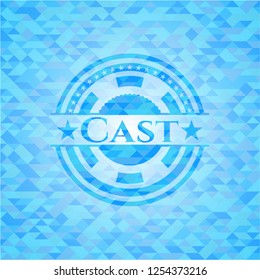Cast sky blue emblem with triangle mosaic background