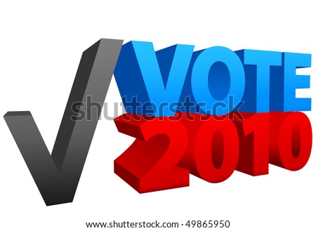 Cast a vote for red or blue in 2010 off year election as a check mark choice.