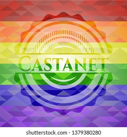 Castanet emblem on mosaic background with the colors of the LGBT flag