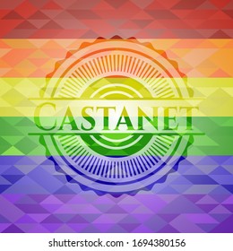 Castanet emblem on mosaic background with the colors of the LGBT flag