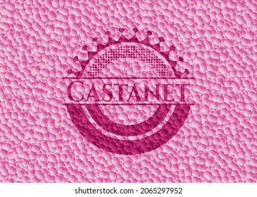 Castanet-rosa Emblem mit Blasenhintergrund. Vektorgrafik. Detaillierte Angaben. 