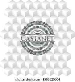 Castanet realistic grey emblem with cube white background
